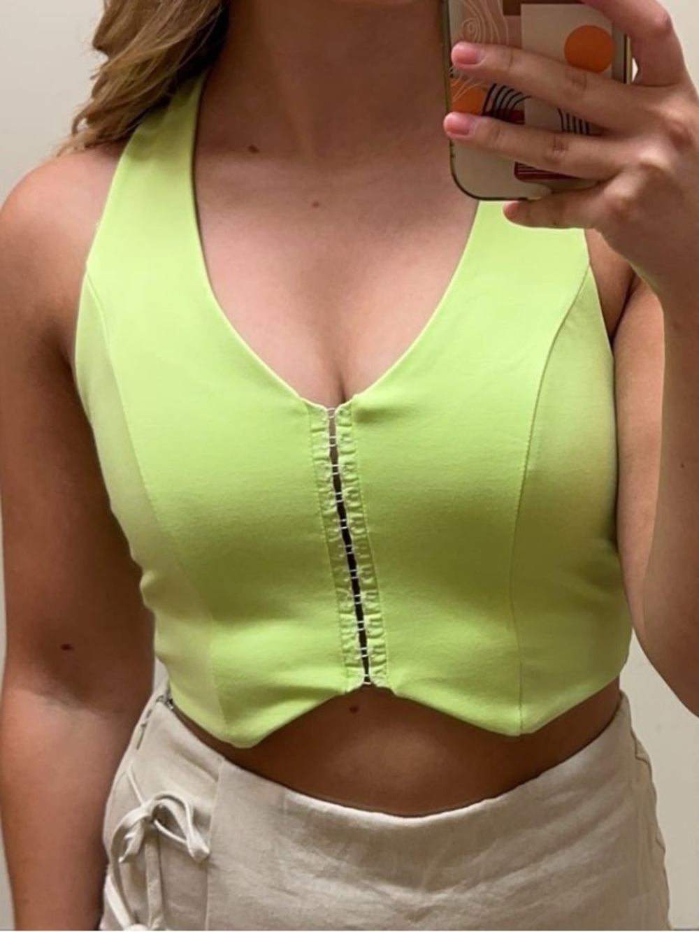 Women's Neon Yellow/Green Crop Top with Cross Back